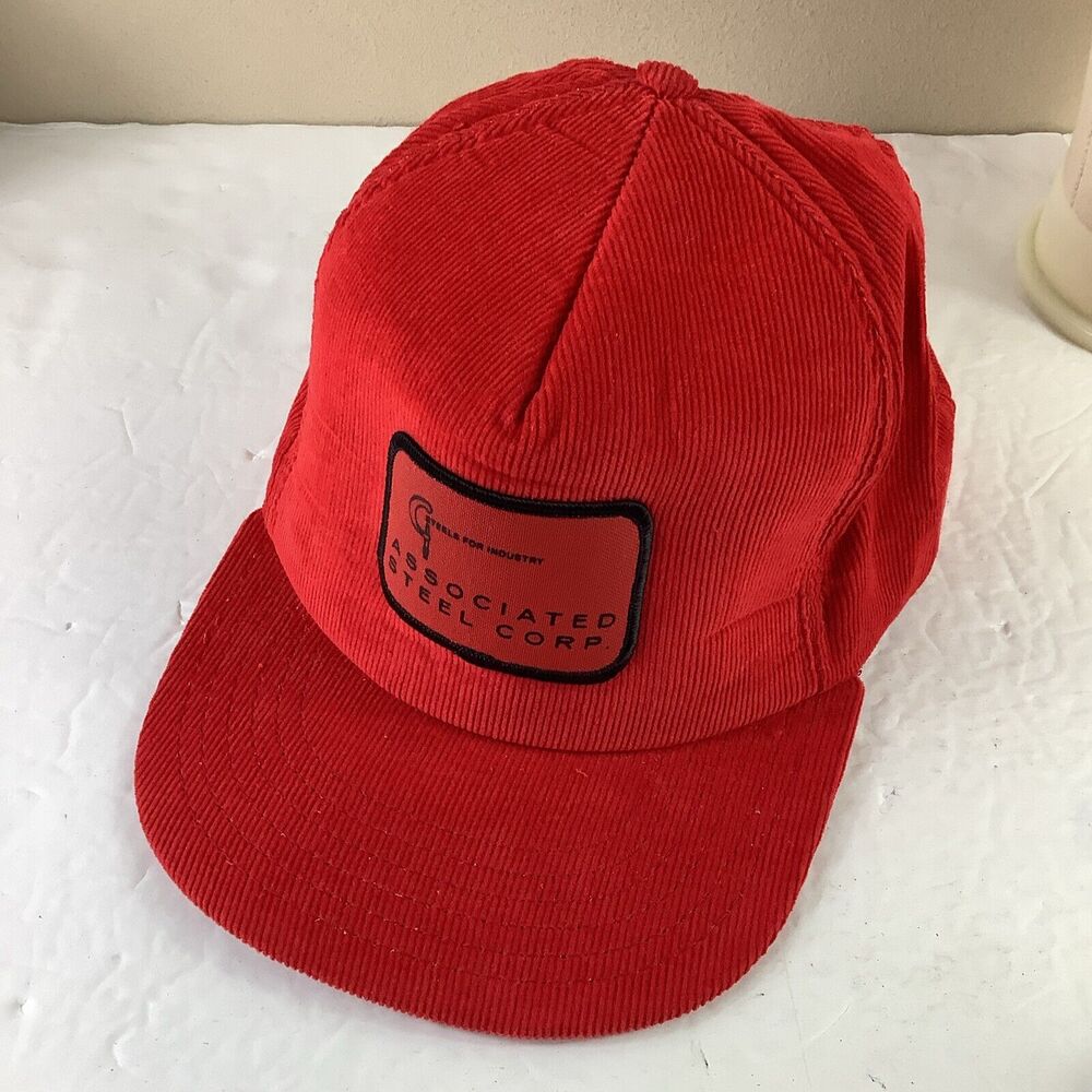 Vintage Associated Steel Corp. Red Corduroy SnapBack Adjustable Hat Cap